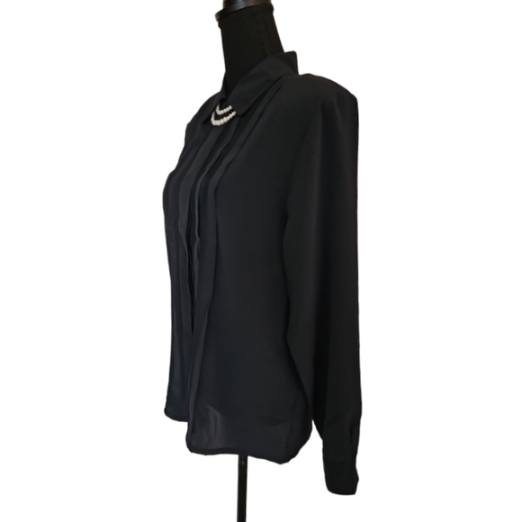 Christie & Jill Vintage Button Down With Faux Pearl Collar Attachment size 8 - Picture 2 of 10